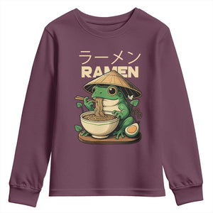 Frog Eating Ramen Youth Sweatshirt Funny Japanese Food Lover Anime TS12 Maroon Print Your Wear