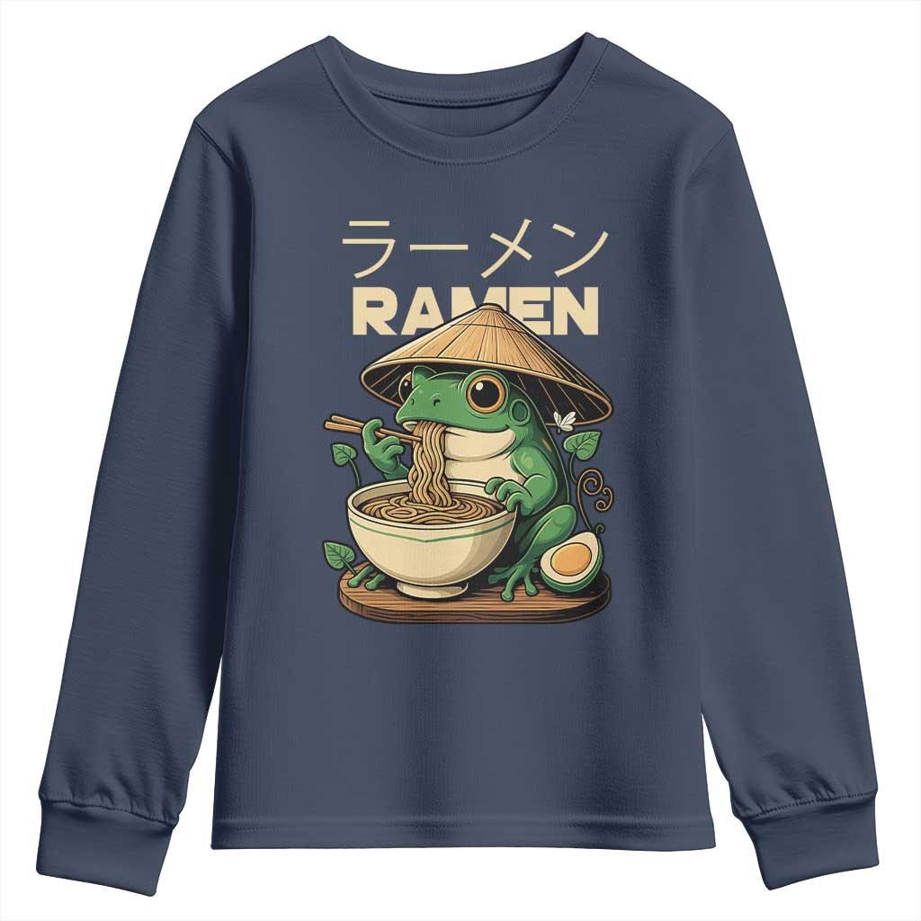 Frog Eating Ramen Youth Sweatshirt Funny Japanese Food Lover Anime TS12 Navy Print Your Wear