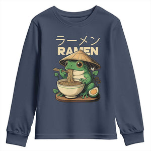 Frog Eating Ramen Youth Sweatshirt Funny Japanese Food Lover Anime TS12 Navy Print Your Wear
