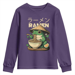 Frog Eating Ramen Youth Sweatshirt Funny Japanese Food Lover Anime TS12 Purple Print Your Wear