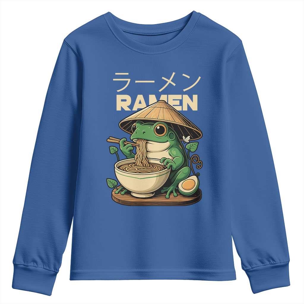 Frog Eating Ramen Youth Sweatshirt Funny Japanese Food Lover Anime TS12 Royal Blue Print Your Wear