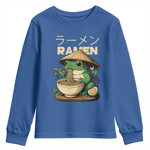 Frog Eating Ramen Youth Sweatshirt Funny Japanese Food Lover Anime TS12 Royal Blue Print Your Wear