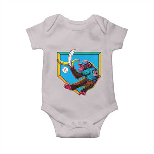 Funny Monkey Playing Baseball With Banana Baby Onesie Sport Humor Gift TS12 Ice Gray Print Your Wear