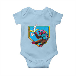 Funny Monkey Playing Baseball With Banana Baby Onesie Sport Humor Gift TS12 Light Blue Print Your Wear