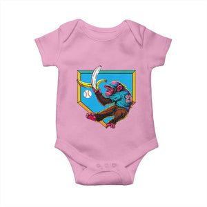 Funny Monkey Playing Baseball With Banana Baby Onesie Sport Humor Gift TS12 Light Pink Print Your Wear