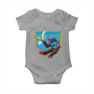Funny Monkey Playing Baseball With Banana Baby Onesie Sport Humor Gift TS12 Sport Gray Print Your Wear