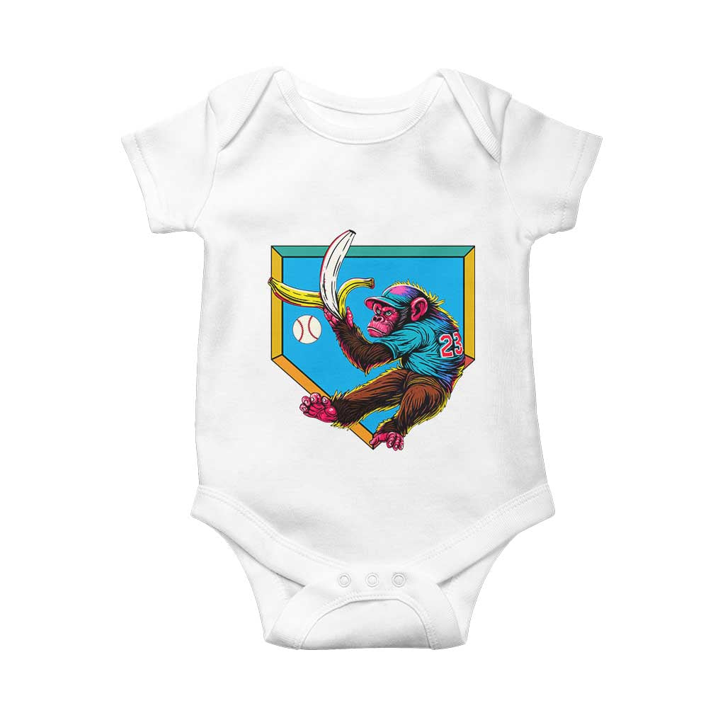 Funny Monkey Playing Baseball With Banana Baby Onesie Sport Humor Gift TS12 White Print Your Wear
