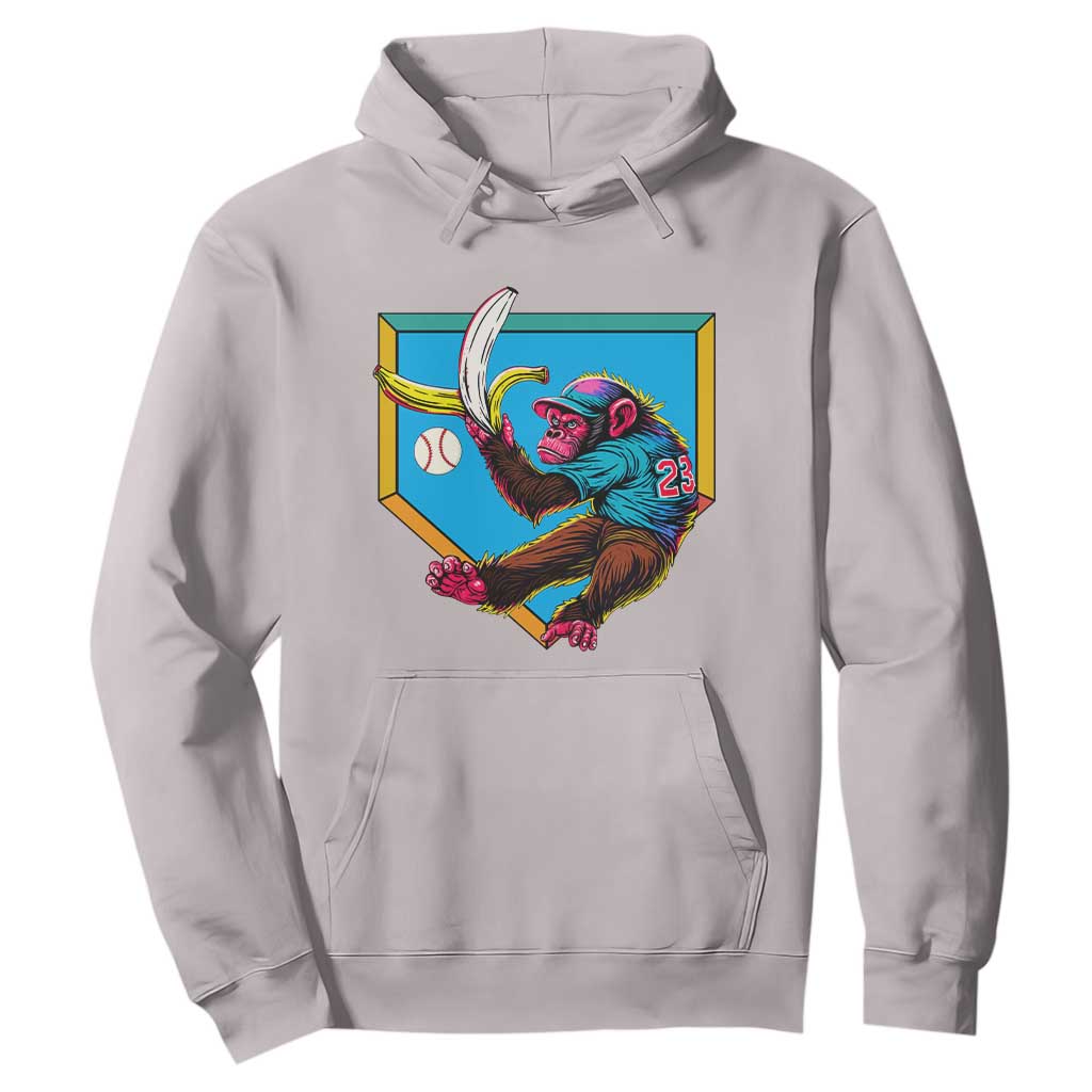 Funny Monkey Playing Baseball With Banana Hoodie Sport Humor Gift TS12 Ice Gray Print Your Wear