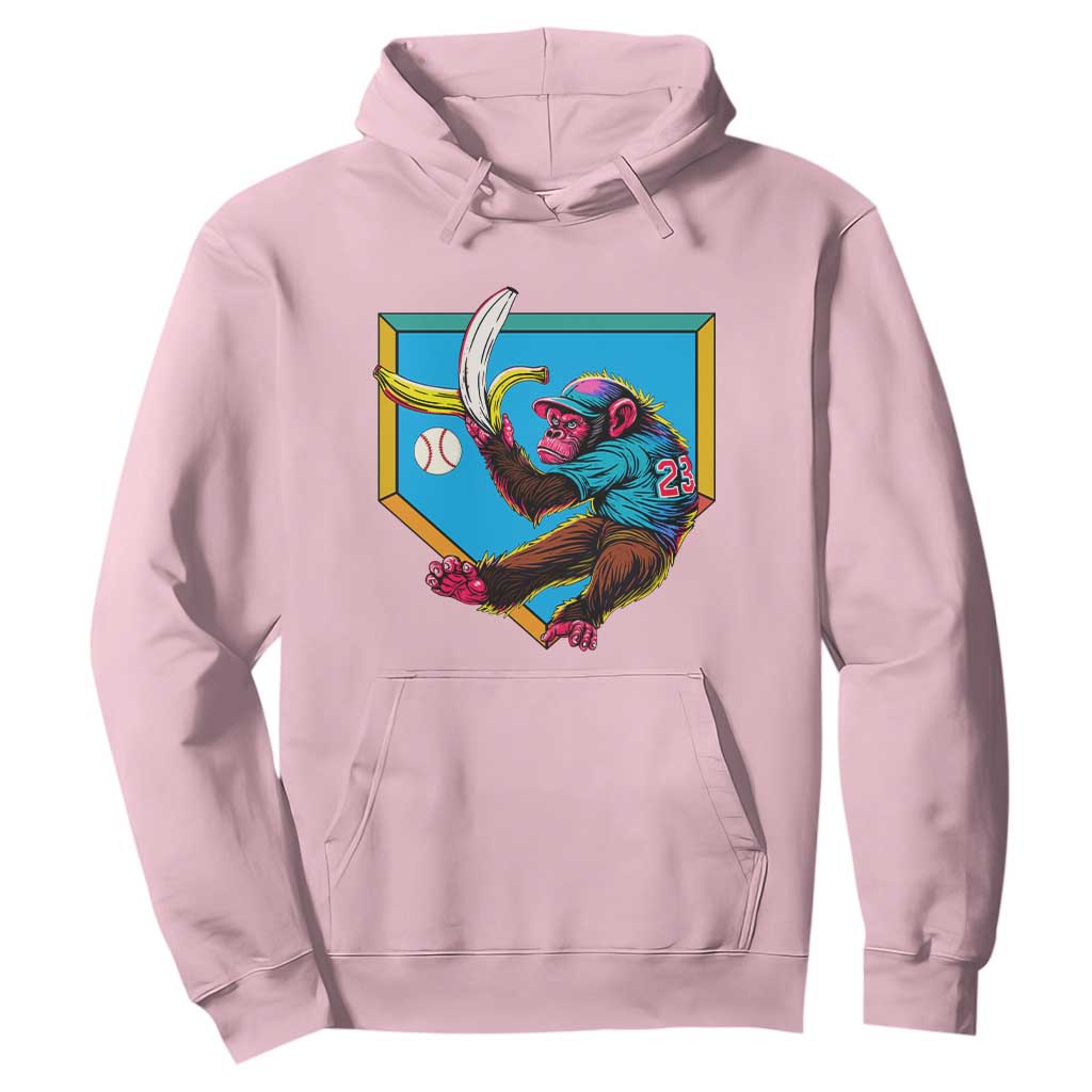 Funny Monkey Playing Baseball With Banana Hoodie Sport Humor Gift TS12 Light Pink Print Your Wear
