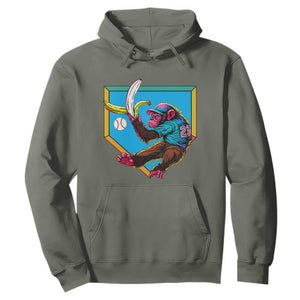 Funny Monkey Playing Baseball With Banana Hoodie Sport Humor Gift TS12 Military Green Print Your Wear