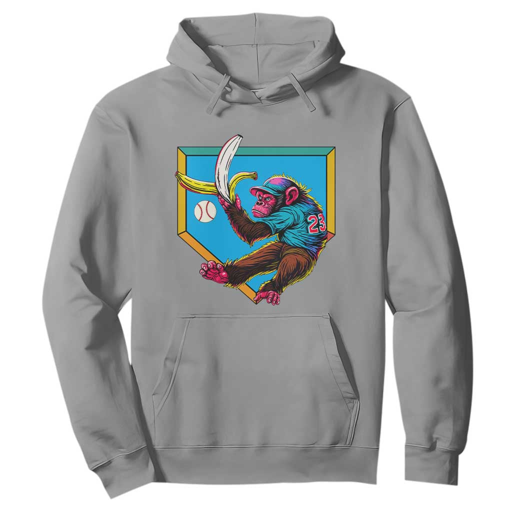 Funny Monkey Playing Baseball With Banana Hoodie Sport Humor Gift TS12 Sport Gray Print Your Wear