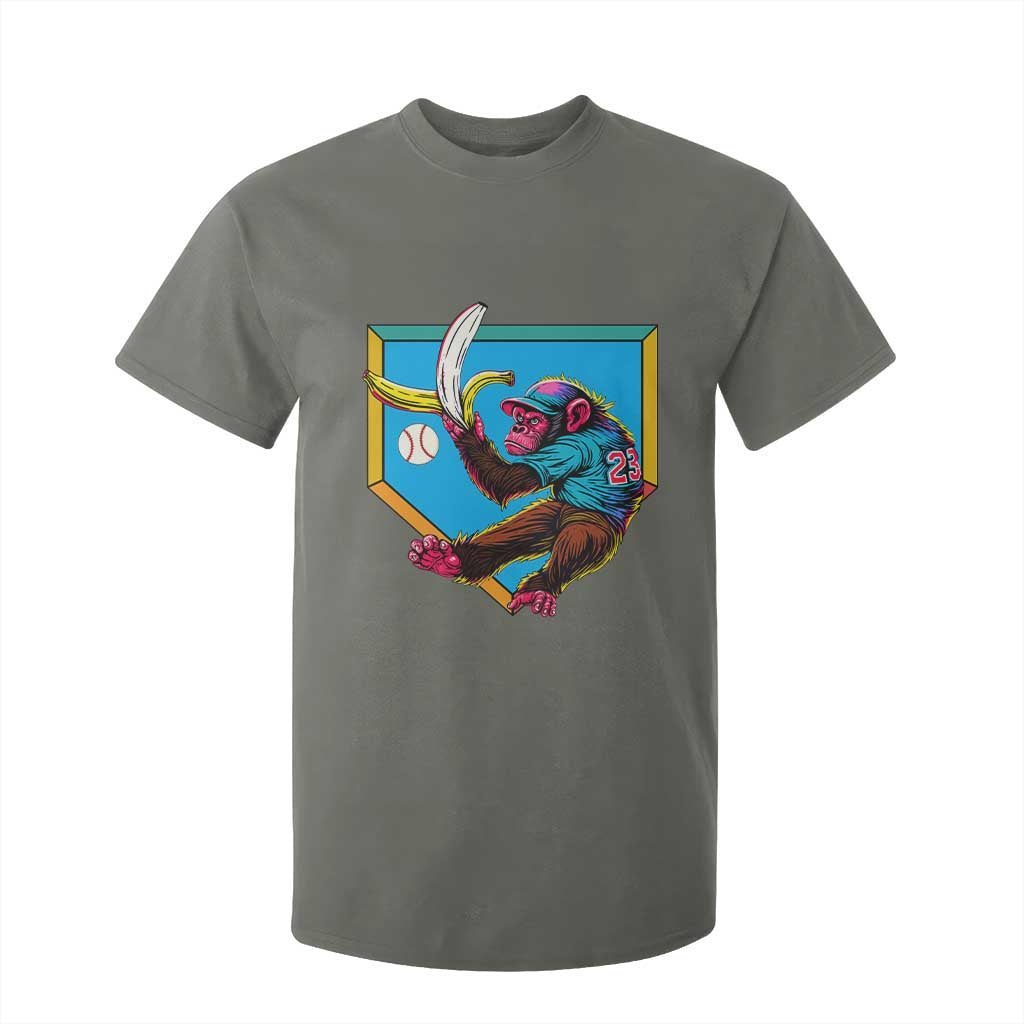 Funny Monkey Playing Baseball With Banana T Shirt For Kid Sport Humor Gift TS12 Military Green Print Your Wear