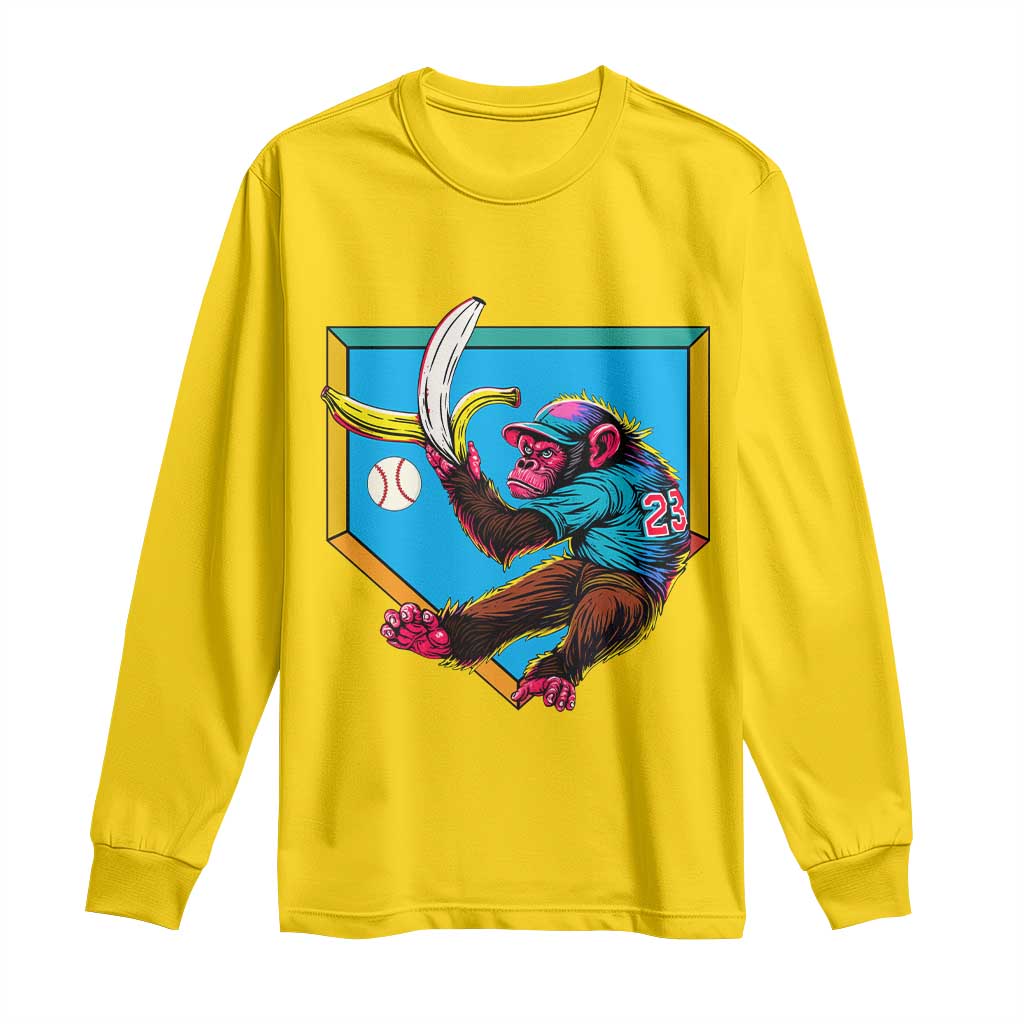 Funny Monkey Playing Baseball With Banana Long Sleeve Shirt Sport Humor Gift TS12 Daisy Print Your Wear