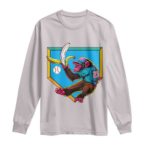 Funny Monkey Playing Baseball With Banana Long Sleeve Shirt Sport Humor Gift TS12 Ice Gray Print Your Wear
