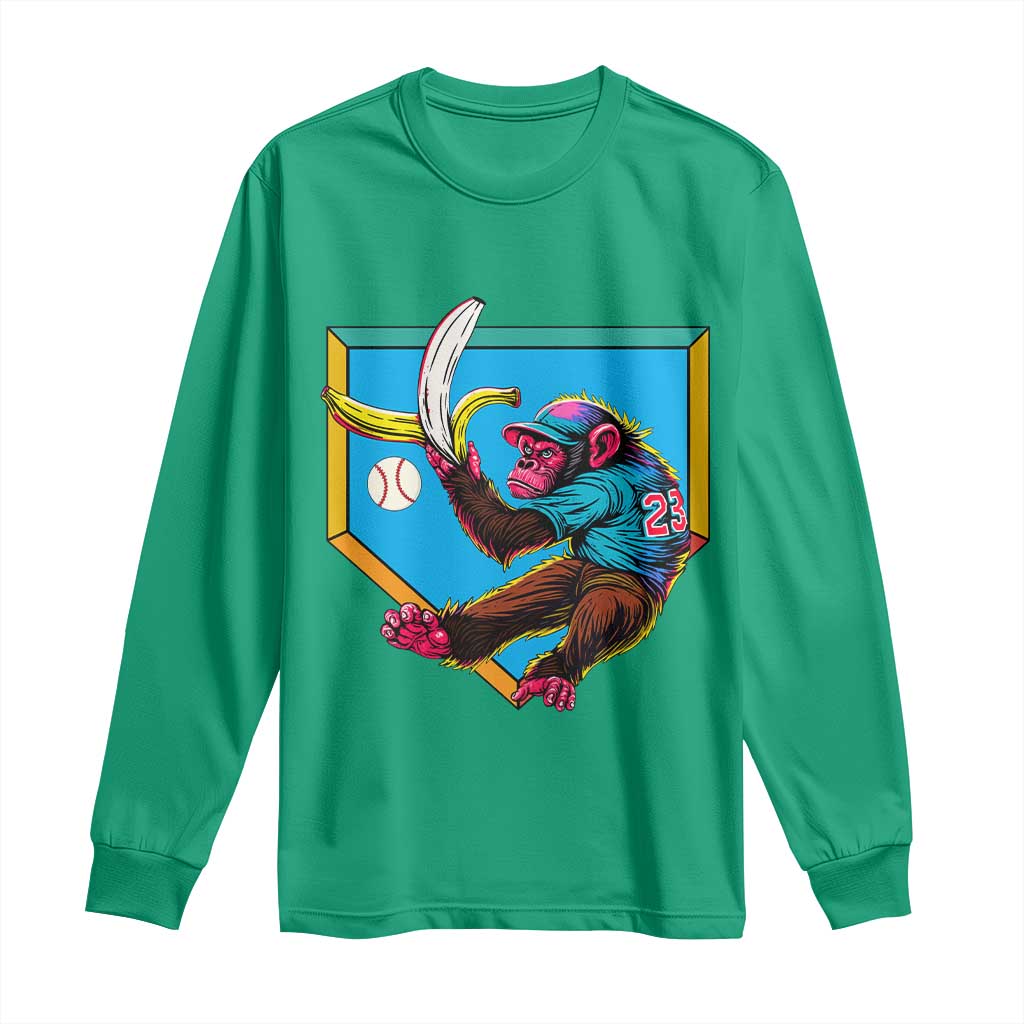 Funny Monkey Playing Baseball With Banana Long Sleeve Shirt Sport Humor Gift TS12 Irish Green Print Your Wear