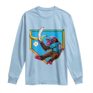 Funny Monkey Playing Baseball With Banana Long Sleeve Shirt Sport Humor Gift TS12 Light Blue Print Your Wear