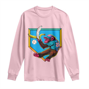 Funny Monkey Playing Baseball With Banana Long Sleeve Shirt Sport Humor Gift TS12 Light Pink Print Your Wear