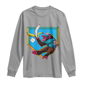 Funny Monkey Playing Baseball With Banana Long Sleeve Shirt Sport Humor Gift TS12 Sport Gray Print Your Wear