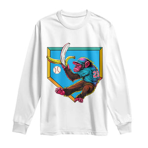Funny Monkey Playing Baseball With Banana Long Sleeve Shirt Sport Humor Gift TS12 White Print Your Wear
