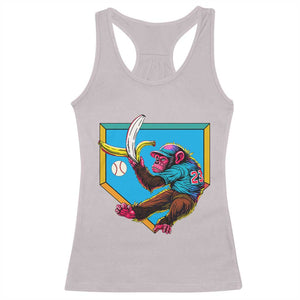 Funny Monkey Playing Baseball With Banana Racerback Tank Top Sport Humor Gift TS12 Ice Gray Print Your Wear
