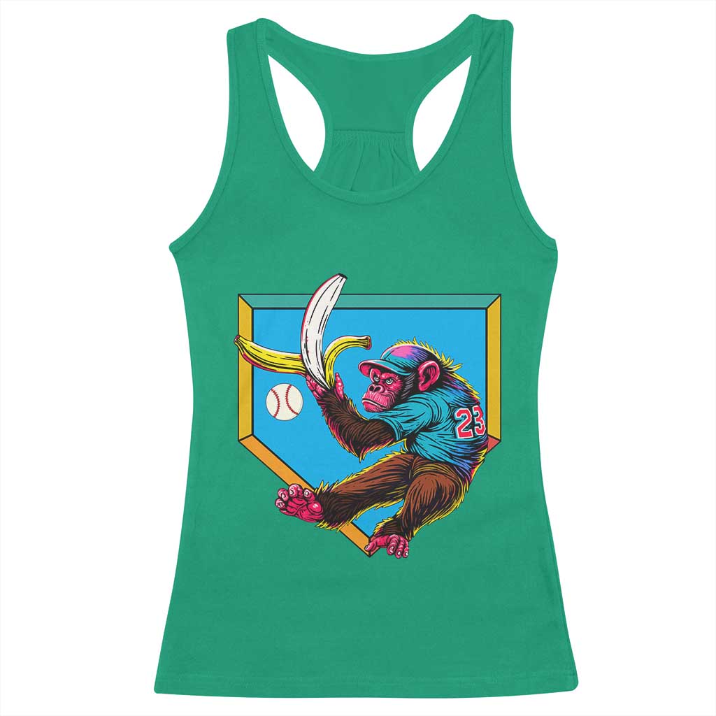 Funny Monkey Playing Baseball With Banana Racerback Tank Top Sport Humor Gift TS12 Irish Green Print Your Wear