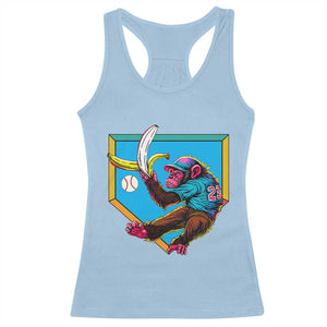 Funny Monkey Playing Baseball With Banana Racerback Tank Top Sport Humor Gift TS12 Light Blue Print Your Wear