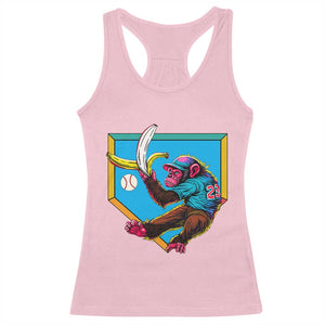 Funny Monkey Playing Baseball With Banana Racerback Tank Top Sport Humor Gift TS12 Light Pink Print Your Wear