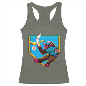 Funny Monkey Playing Baseball With Banana Racerback Tank Top Sport Humor Gift TS12 Military Green Print Your Wear