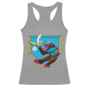 Funny Monkey Playing Baseball With Banana Racerback Tank Top Sport Humor Gift TS12 Sport Gray Print Your Wear