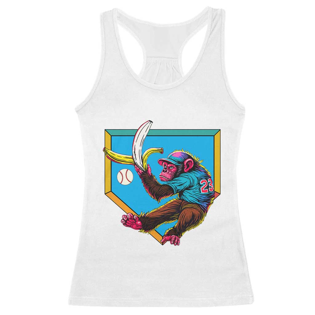 Funny Monkey Playing Baseball With Banana Racerback Tank Top Sport Humor Gift TS12 White Print Your Wear