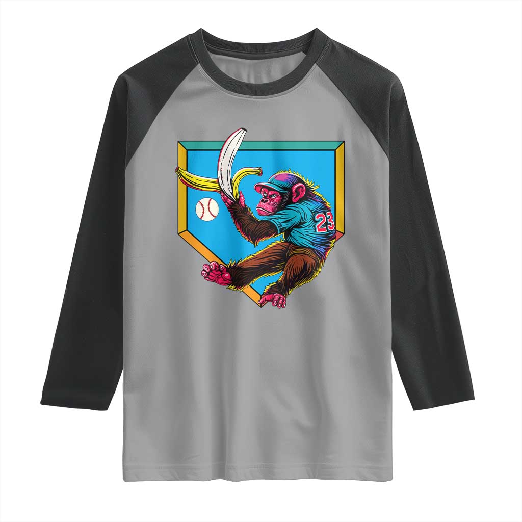 Funny Monkey Playing Baseball With Banana Raglan Shirt Sport Humor Gift TS12 Sport Gray Black Print Your Wear