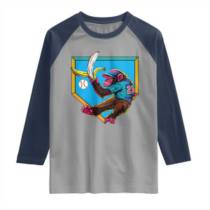 Funny Monkey Playing Baseball With Banana Raglan Shirt Sport Humor Gift TS12 Sport Gray Navy Print Your Wear