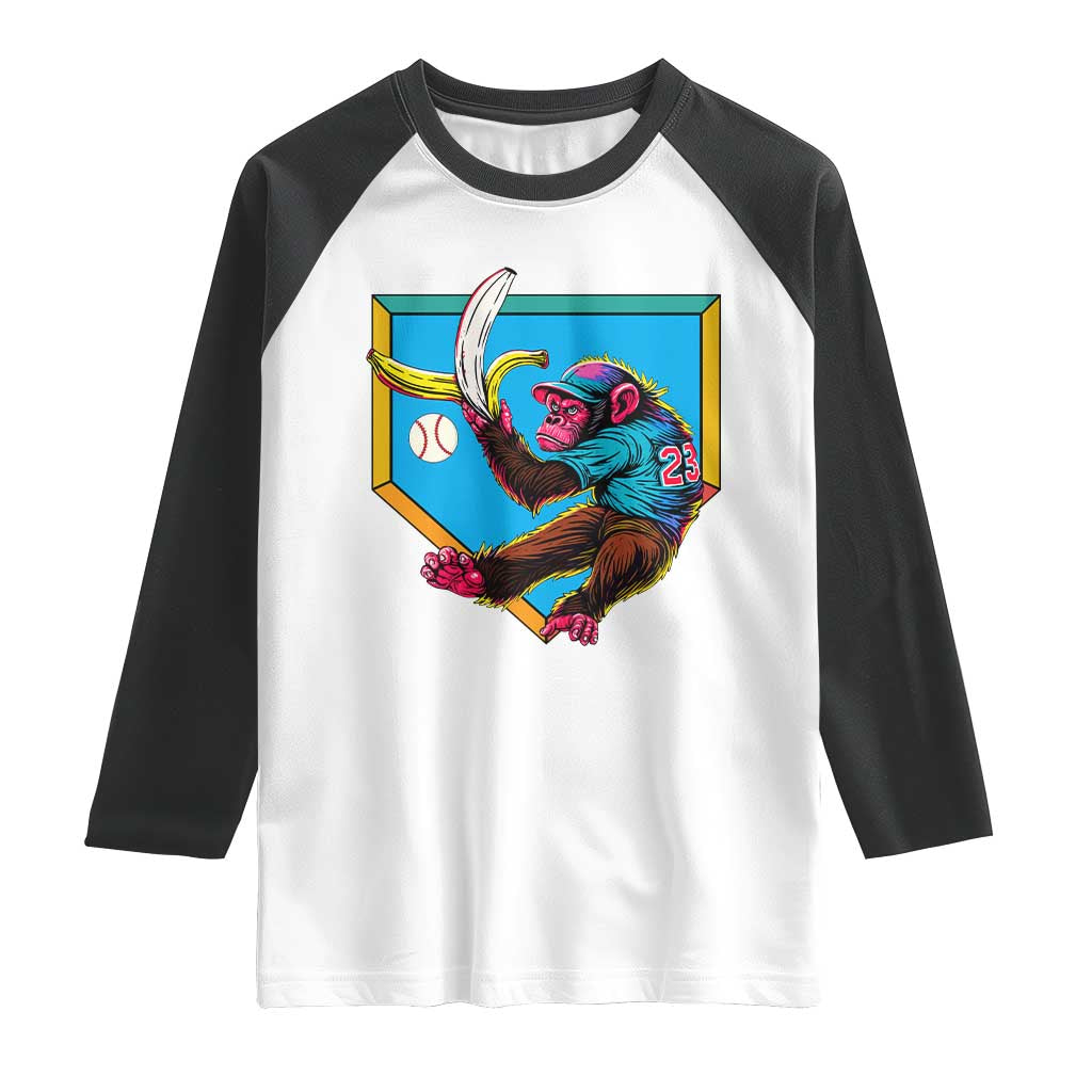 Funny Monkey Playing Baseball With Banana Raglan Shirt Sport Humor Gift TS12 White Black Print Your Wear