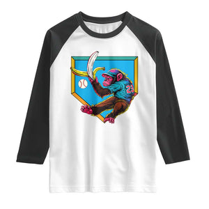 Funny Monkey Playing Baseball With Banana Raglan Shirt Sport Humor Gift TS12 White Black Print Your Wear