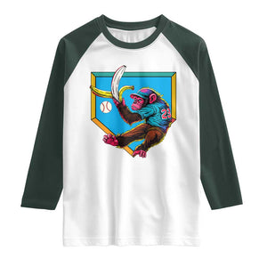 Funny Monkey Playing Baseball With Banana Raglan Shirt Sport Humor Gift TS12 White Dark Forest Green Print Your Wear