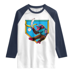 Funny Monkey Playing Baseball With Banana Raglan Shirt Sport Humor Gift TS12 White Navy Print Your Wear