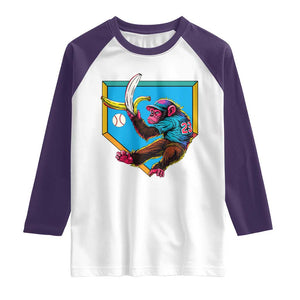 Funny Monkey Playing Baseball With Banana Raglan Shirt Sport Humor Gift TS12 White Purple Print Your Wear