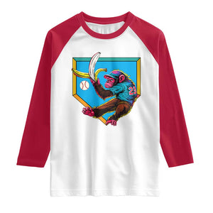 Funny Monkey Playing Baseball With Banana Raglan Shirt Sport Humor Gift TS12 White Red Print Your Wear