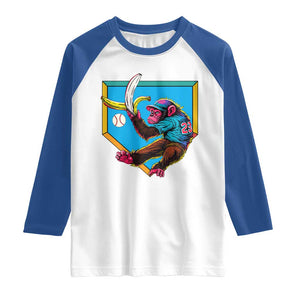 Funny Monkey Playing Baseball With Banana Raglan Shirt Sport Humor Gift TS12 White Royal Print Your Wear