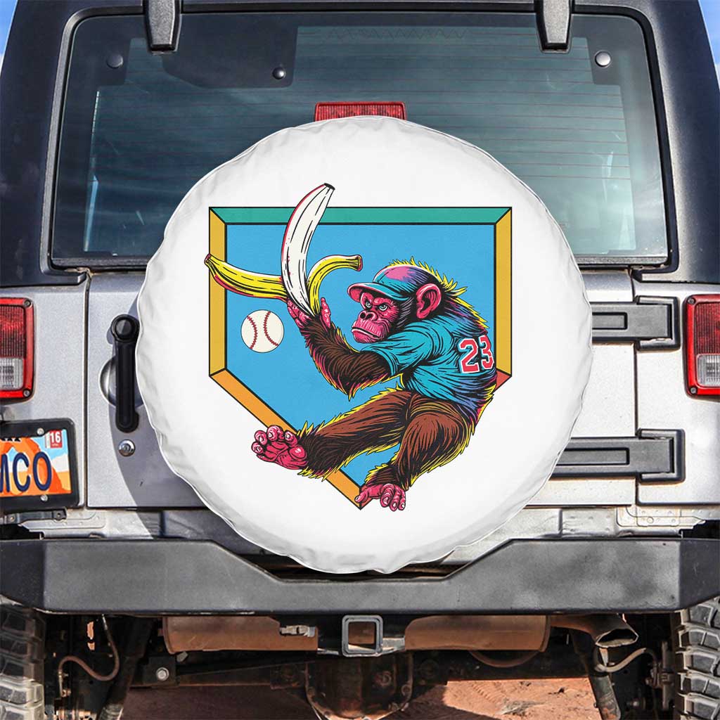 Funny Monkey Playing Baseball With Banana Spare Tire Cover Sport Humor Gift TS12 No hole White Print Your Wear