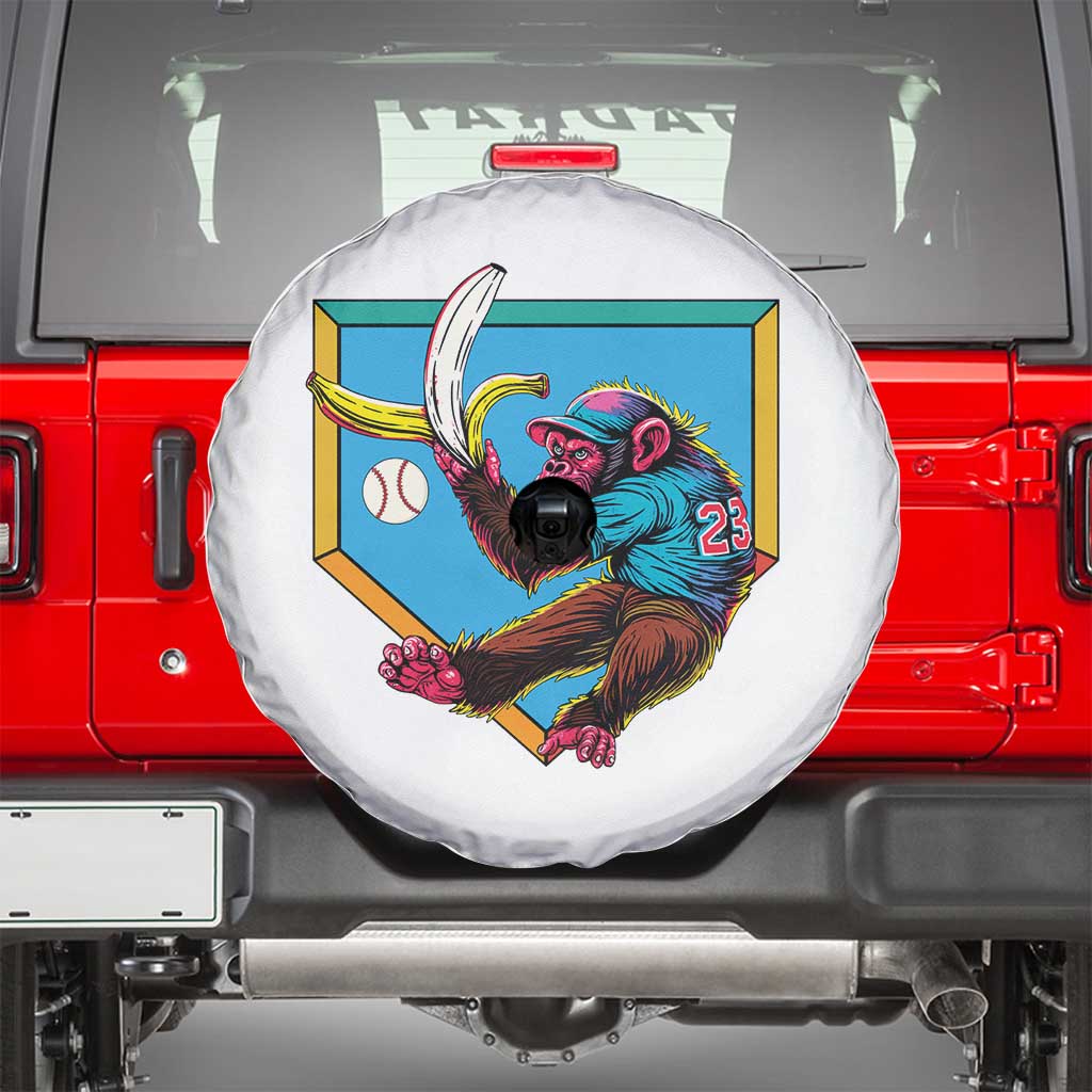 Funny Monkey Playing Baseball With Banana Spare Tire Cover Sport Humor Gift TS12 White Print Your Wear
