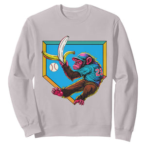 Funny Monkey Playing Baseball With Banana Sweatshirt Sport Humor Gift TS12 Ice Gray Print Your Wear
