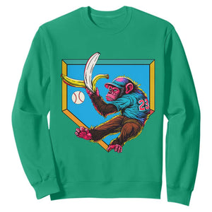 Funny Monkey Playing Baseball With Banana Sweatshirt Sport Humor Gift TS12 Irish Green Print Your Wear