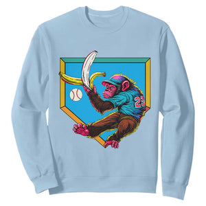 Funny Monkey Playing Baseball With Banana Sweatshirt Sport Humor Gift TS12 Light Blue Print Your Wear