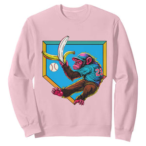 Funny Monkey Playing Baseball With Banana Sweatshirt Sport Humor Gift TS12 Light Pink Print Your Wear