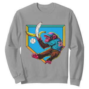 Funny Monkey Playing Baseball With Banana Sweatshirt Sport Humor Gift TS12 Sport Gray Print Your Wear