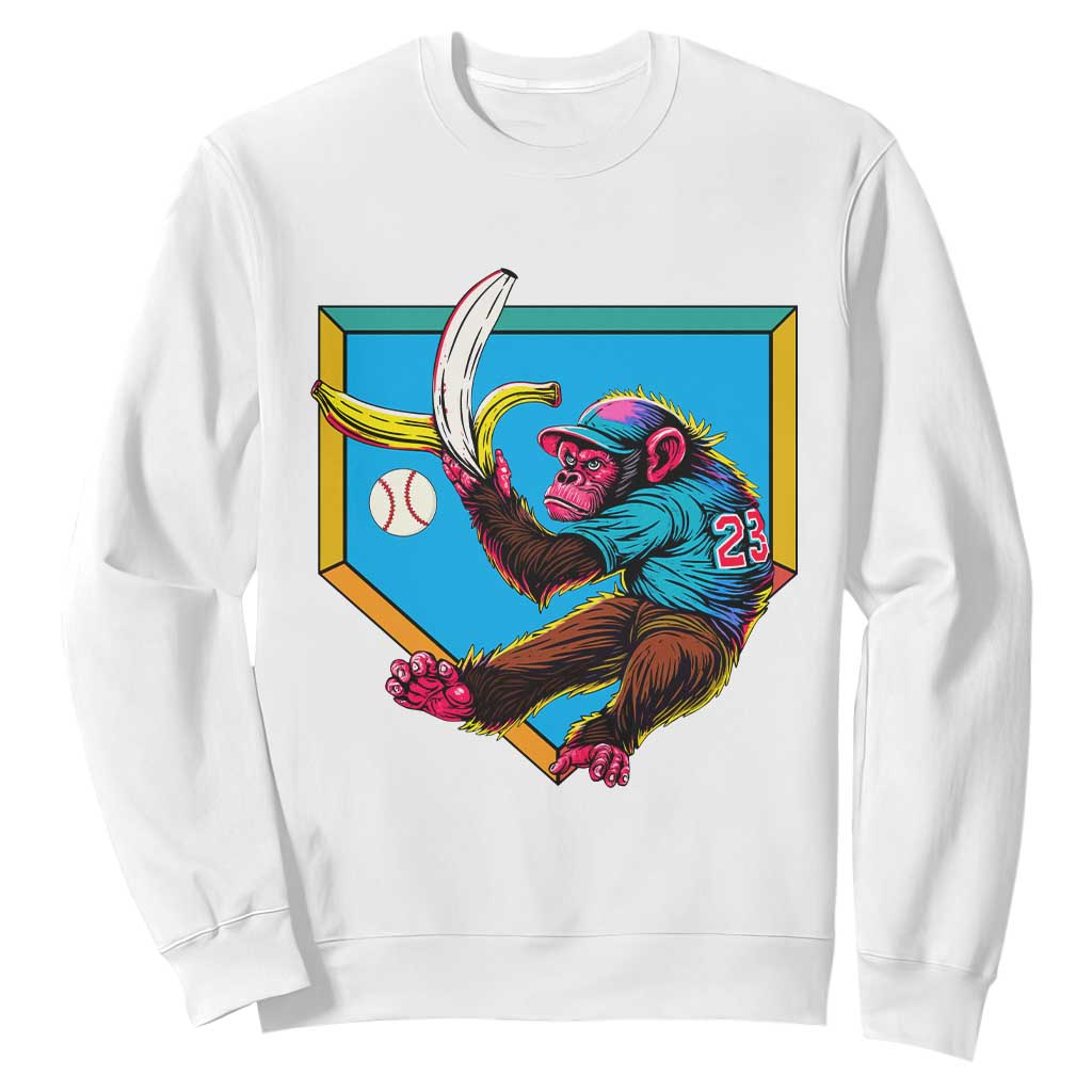 Funny Monkey Playing Baseball With Banana Sweatshirt Sport Humor Gift TS12 White Print Your Wear
