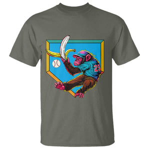 Funny Monkey Playing Baseball With Banana T Shirt Sport Humor Gift TS12 Military Green Print Your Wear