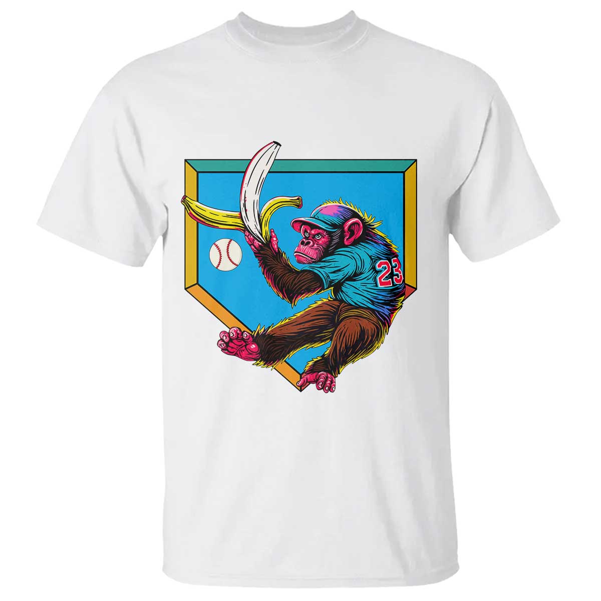 Funny Monkey Playing Baseball With Banana T Shirt Sport Humor Gift TS12 White Print Your Wear