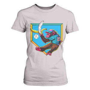 Funny Monkey Playing Baseball With Banana T Shirt For Women Sport Humor Gift TS12 Ice Gray Print Your Wear